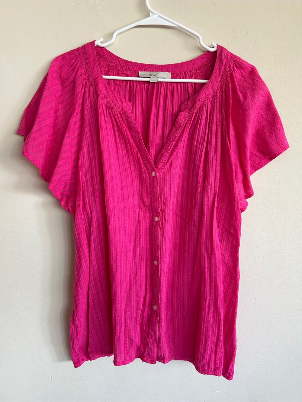 LOFT Fuchsia Button-Front Flutter Sleeve Blouse